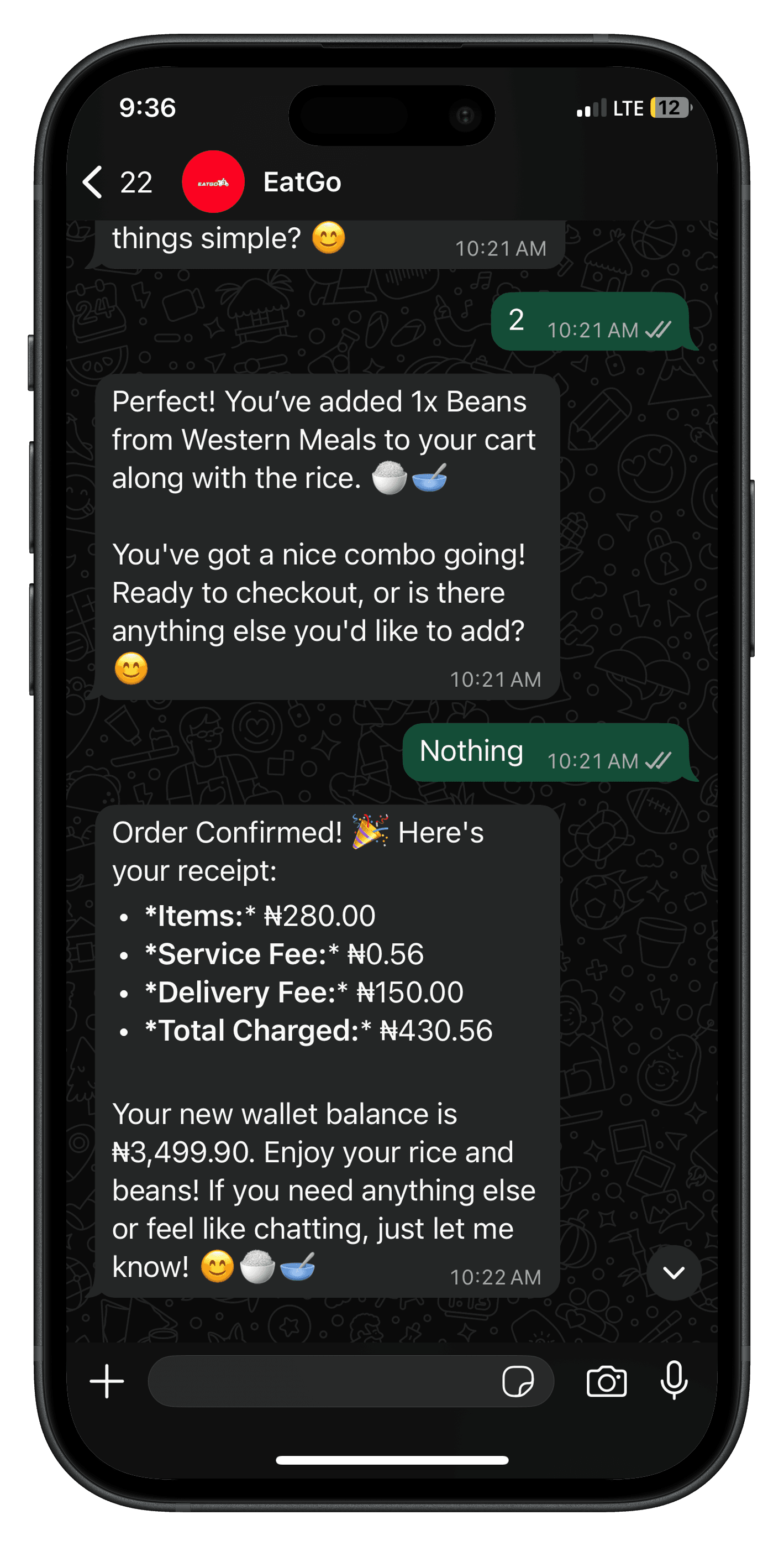 EatGo menu selection